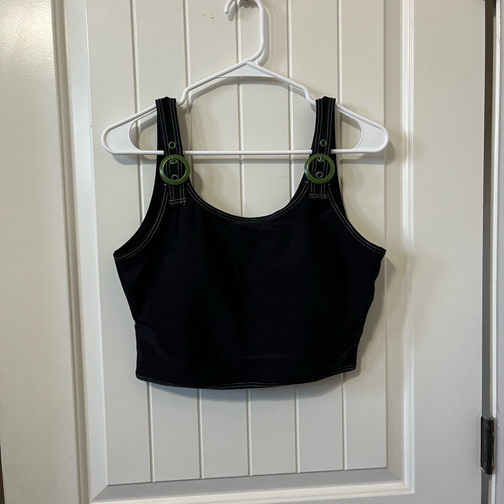 DownEast Black Swim Top with Green Buckle